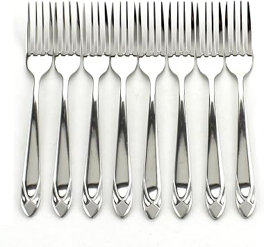 Stainless Steel Heavy Duty Flatware Dinner Forks Set of 8 | Diamond Pattern Mirror Polishing Silverware