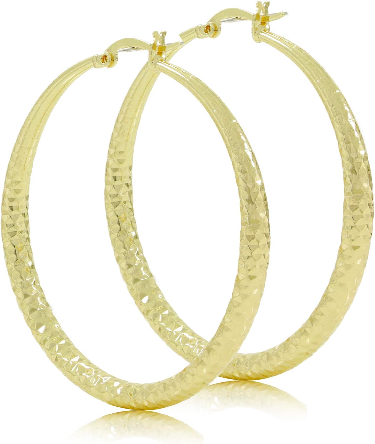 Women's 14K Gold Layered Round Hoop Earrings Diamond Cut Finish 4mm Width