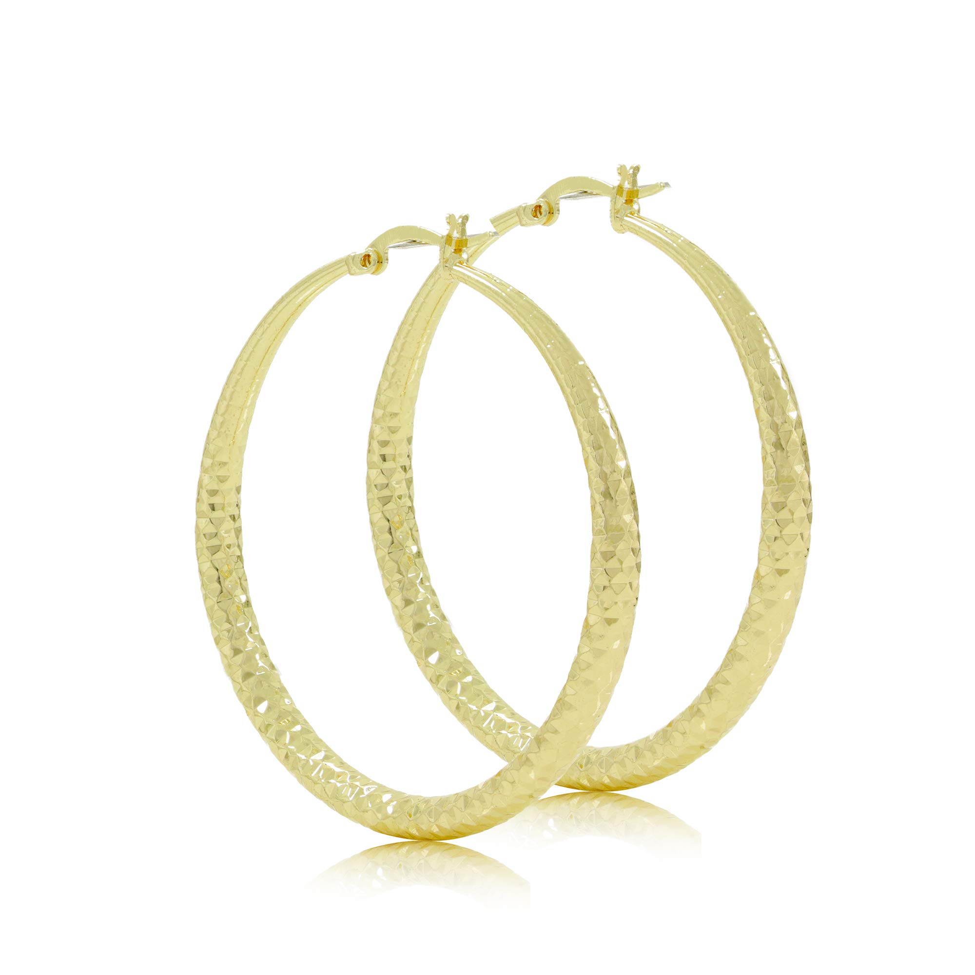 Women's 14K Gold Layered Round Hoop Earrings Diamond Cut Finish 4mm Width