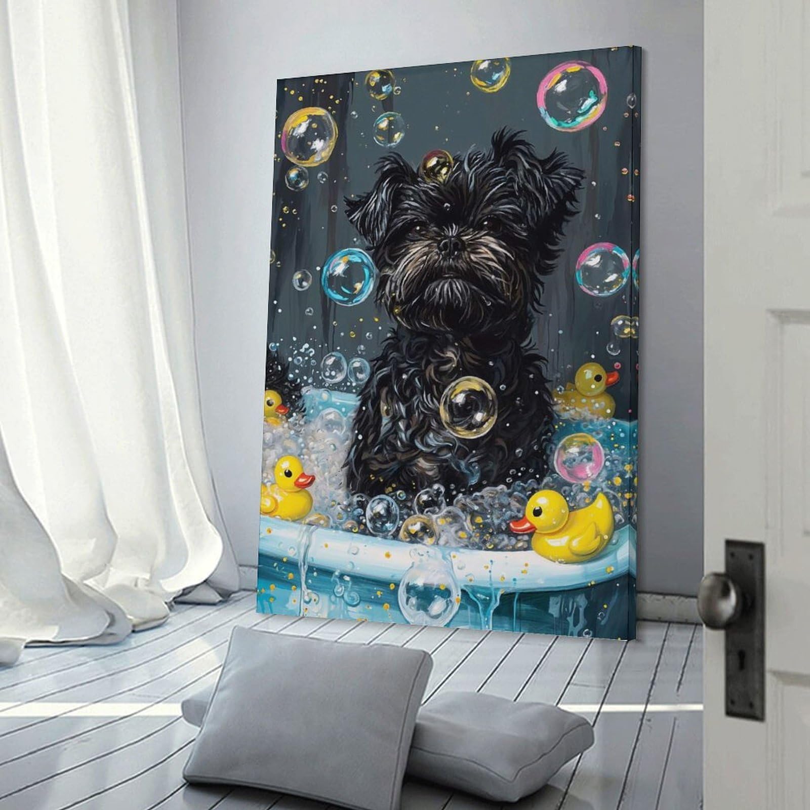 Junmoney Frame-Style-12 Bath Time Fun With Puppies Wall Picture Print, 20X30inch(50X75cm), For Lounge, Study, Hallway Or Flat Walls, Canvas Wall Art That Fits Changing Layouts
