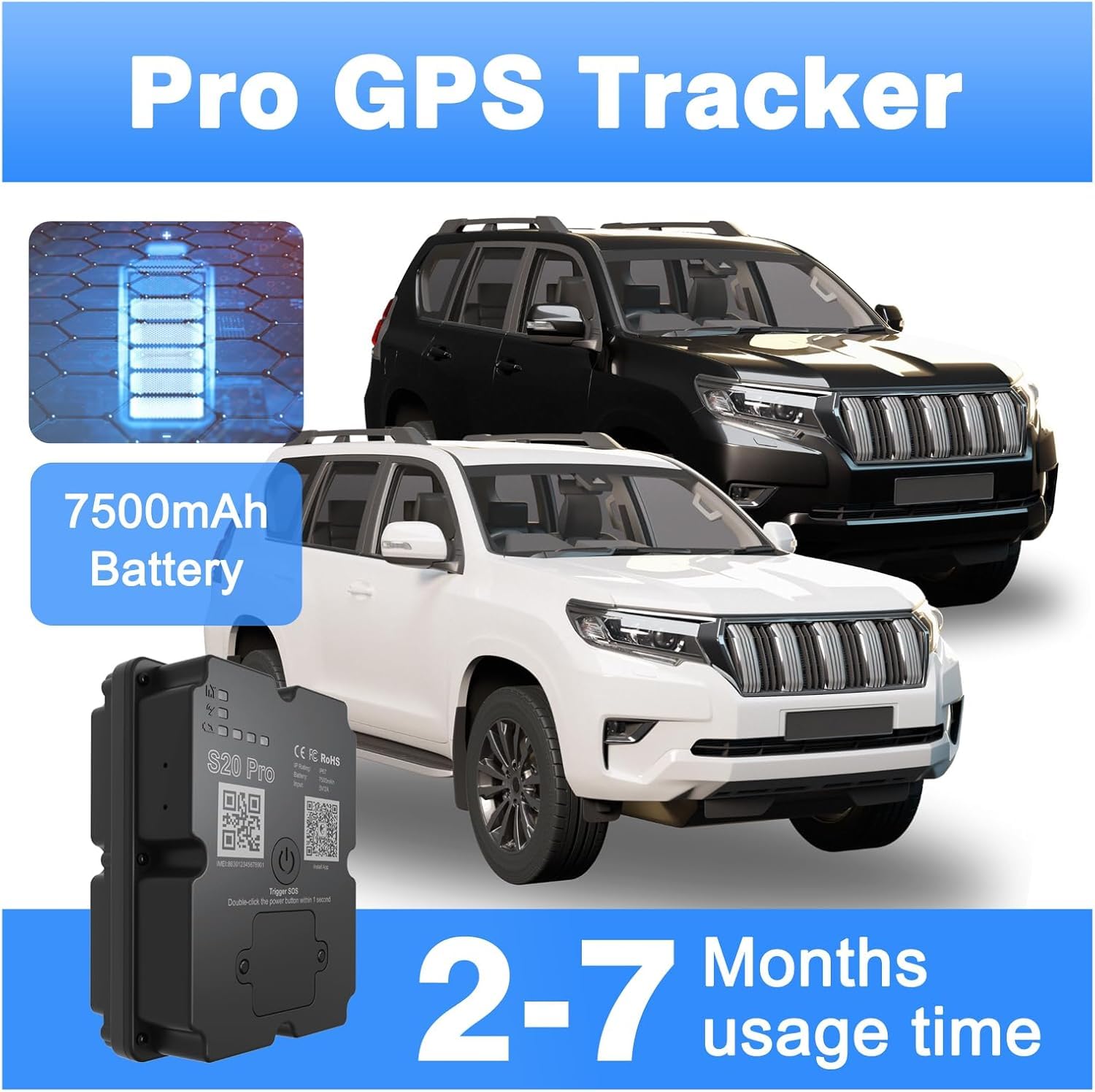 GPS Tracker Power Finder - Car Tracker Magnetic GPS Tracking for Cars, Boats or Trucks, Tracking Device for Vehicles with Location, Route & Speed Monitoring (S20 Pro(Up to 90days))