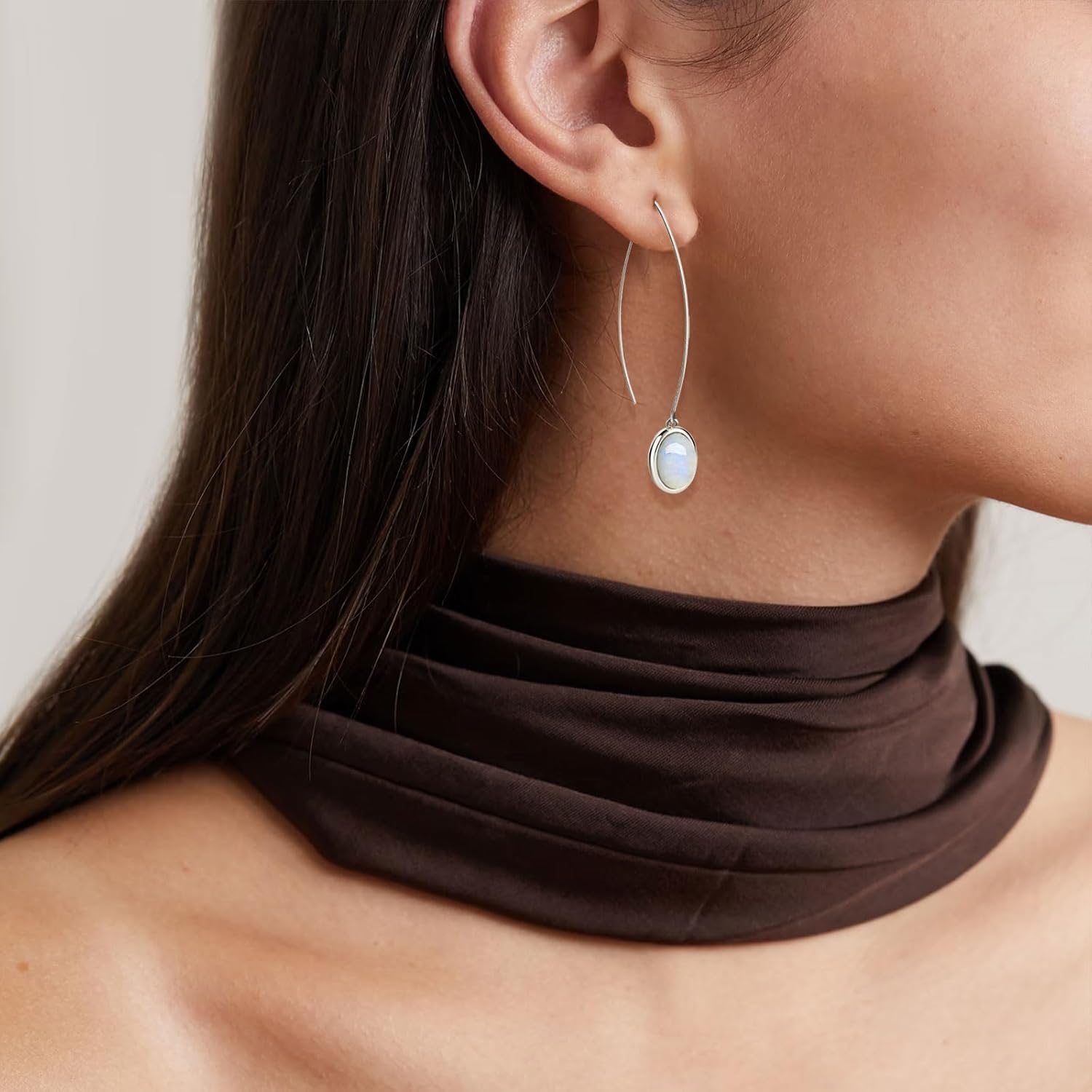 Genuine Moonstone/Black Onyx Dangle Earring for Women 925 Sterling Silver Real Gemstone Long Dangle Earring - Image 4