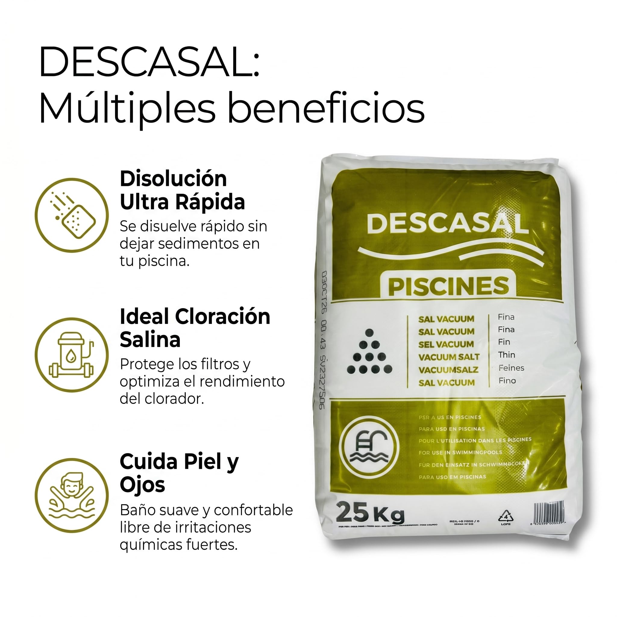 Sal para Piscinas 25 kg | Sal Piscina CLORACION Salina | REMDIMIENTO Alto | Sal Fina Vacuum | Agua Clara EN Piscinas, SPA y JACUZZIS.