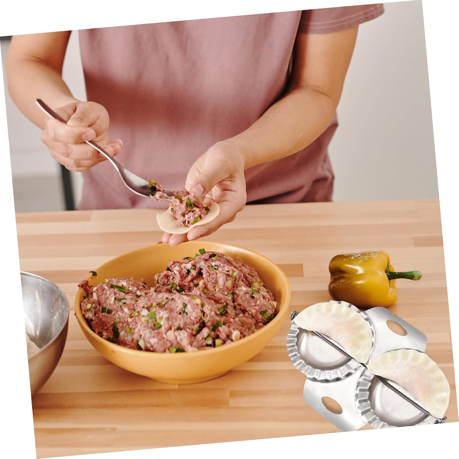 2pcs Stainless Steel Dumpling Maker Rustless Double Head Mould for Easy Wrapping Sealing Household Kitchen Tool for Creative Dumpling Making Silver