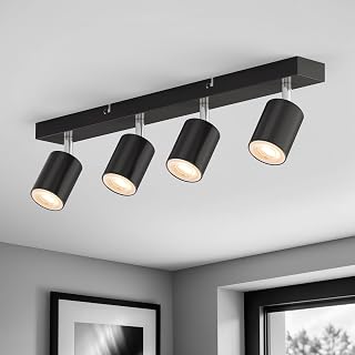 wowatt Deckenstrahler 4 Flammig, Schwarz Deckenlampe Strahler Lampe Decke, GU10 Spot LED Deckenleuchte Schwenkbar, Deckenspot Drehbar Spotlight für Wohnzimmer, Schlafzimmer, Küche, Nein Leuchtmittel