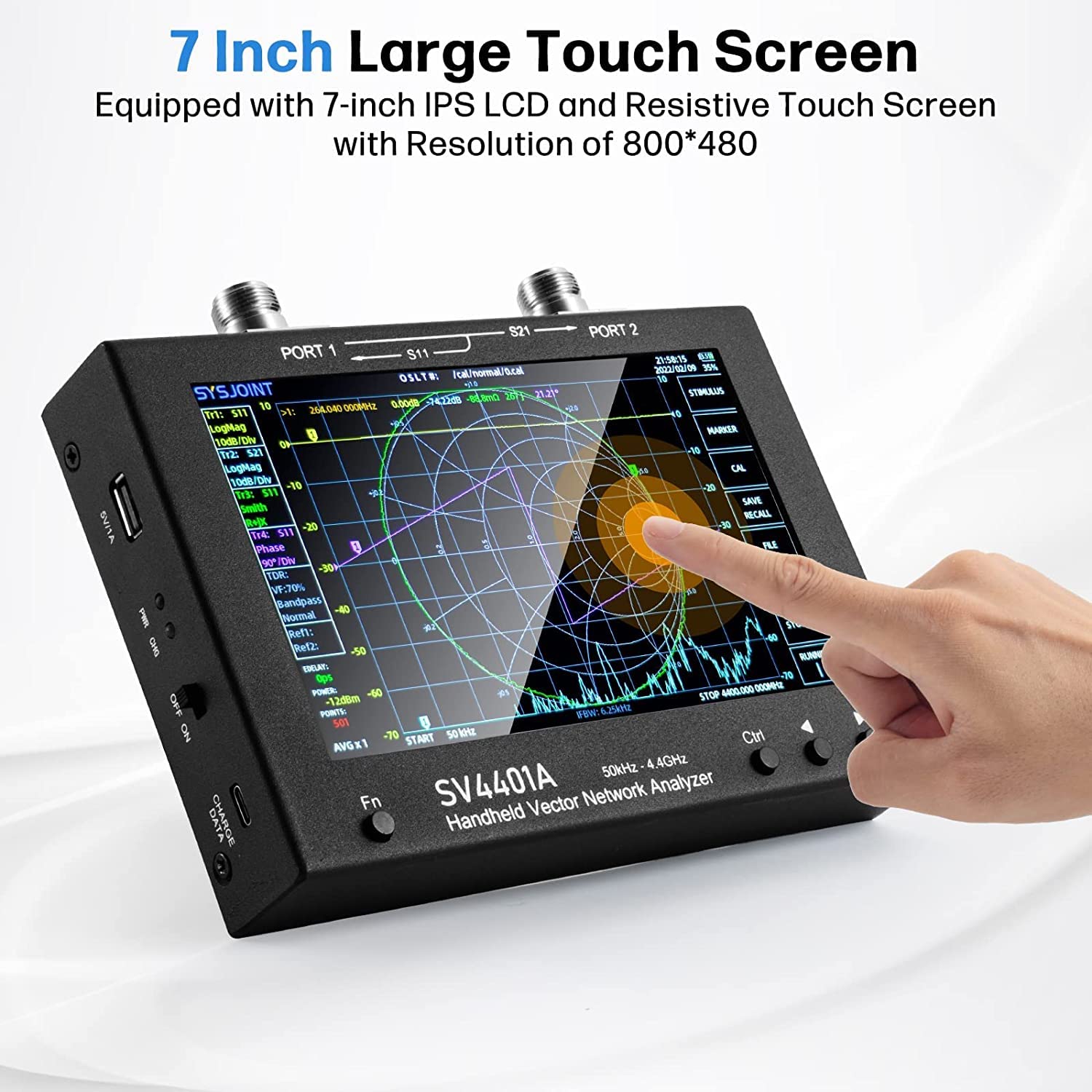 AURSINC 7 Pulgadas NanoVNA SV4401 Analizador De Redes Vectoriales 50KHz-4.4GHz Analizador De Antenas Con Batería De 6700mAh, Almacenamiento De 8 GB Medición De Los Parámetros S