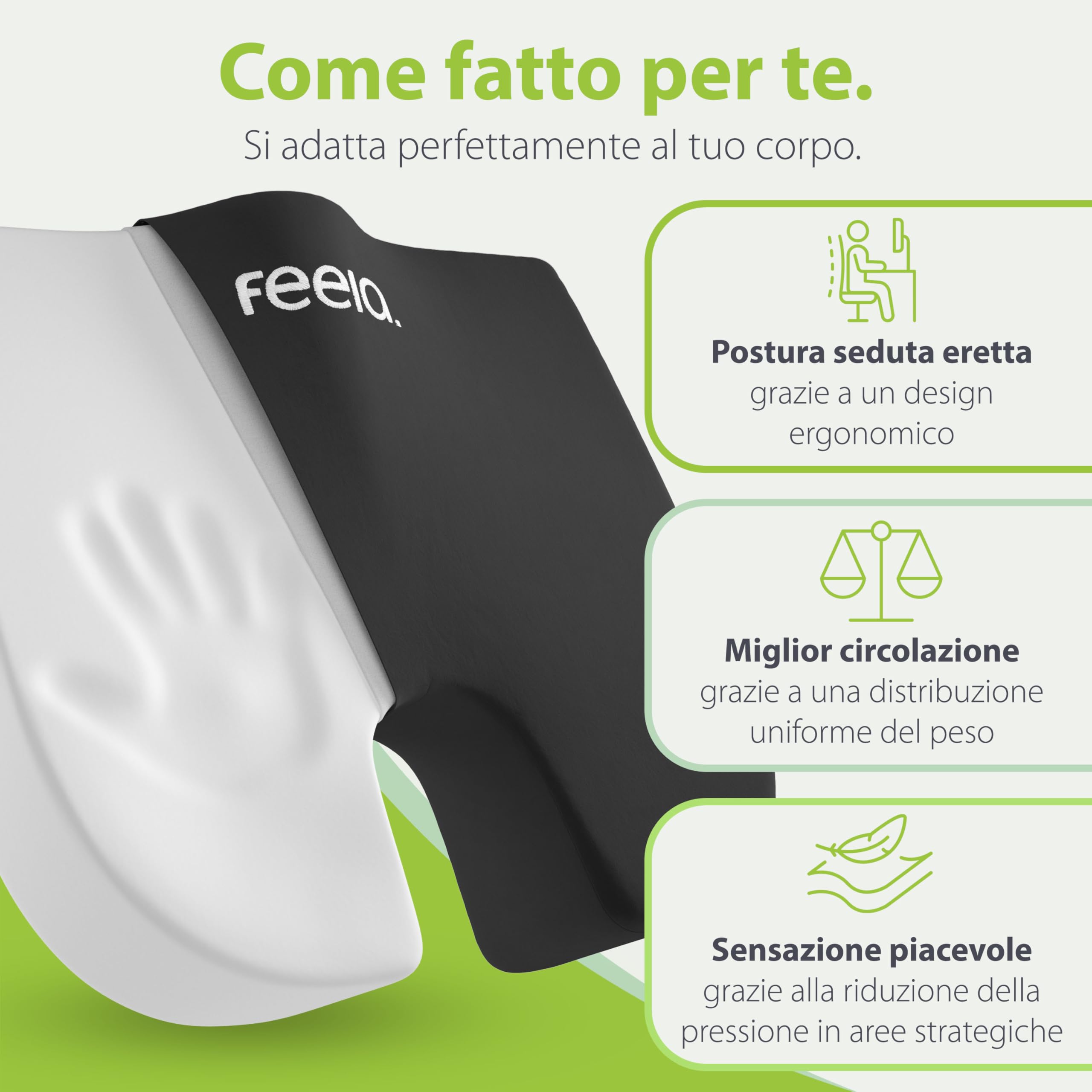 feela. Cuscino ortopedico a cuneo per sedie [3 gradi di durezza] Cuscino a cuneo per ufficio, viaggi, sedie da gioco, seduta in memory foam per piccole persone | sollievo per schiena e nervo sciatico