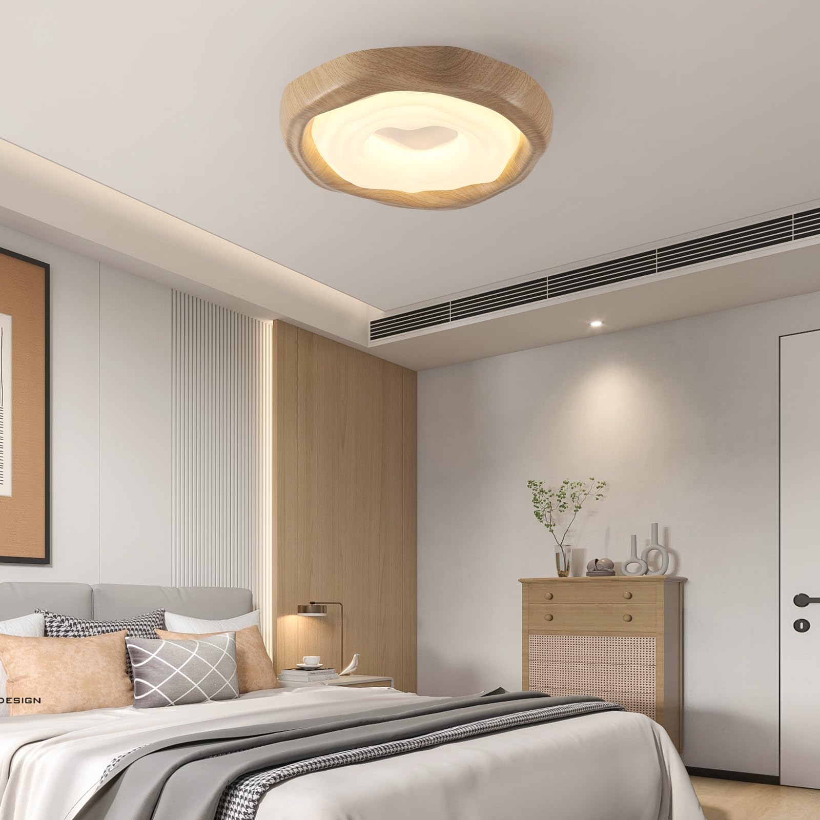 Moderne Led Deckenlampe Schlafzimmer,Natur Holzfarbe Runde Deckenlampe Warmes Licht,D42 Flach Deckenleuchte Wohnzimmer,Mehrschichtig Lampe Decke für Esszimmer,Küche,Lounge,Flur,Büro.
