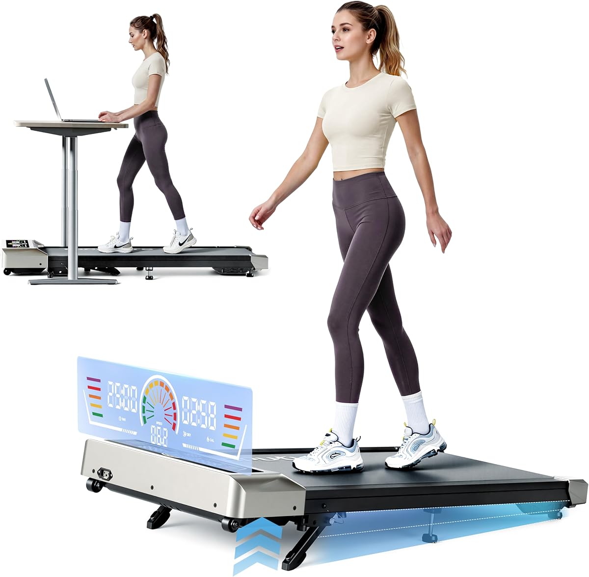TOPUTURE Walking Pad with Incline, 2 in 1 Treadmills for Home & Office, Under Desk Treadmill, 2.5HP Portable Compact Treadmill with Remote Control, APP & LED Display, Installation-Free
