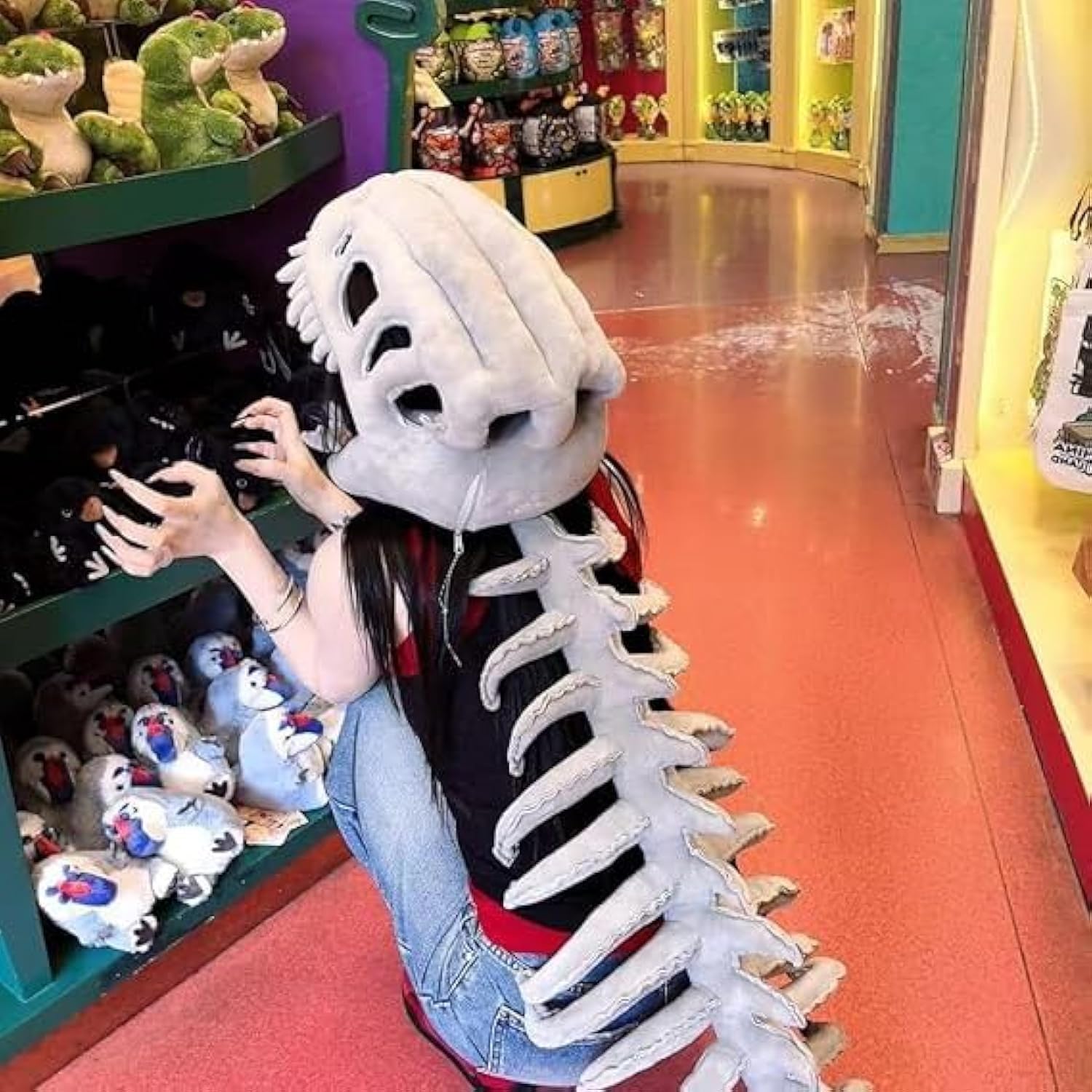 Dinosaur Costume-3D Skeleton Design Plush Realistic Dino Outfit, 2026 New Christmas Fun Skeleton Dinosaur Costume Set (29.5inch)