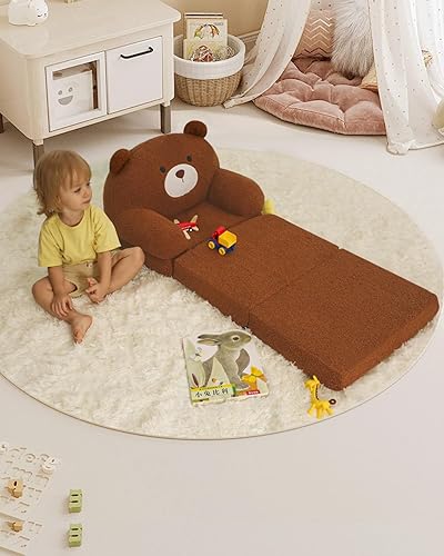 Miniatura 2 de MOONBEEKI Cómoda silla para niños pequeños, sofá plegable para bebés de 18 meses en adelante (marrón tostado)