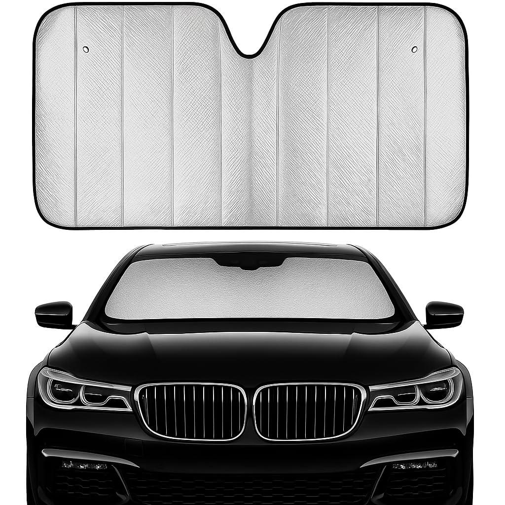 Parasole Auto Parabrezza Interno Pieghevole - Coprisole Auto UV con Ventose e Elastici, Protezione Solare per Cruscotto e Sedili, Universale per Auto SUV e Furgoni (Argento)