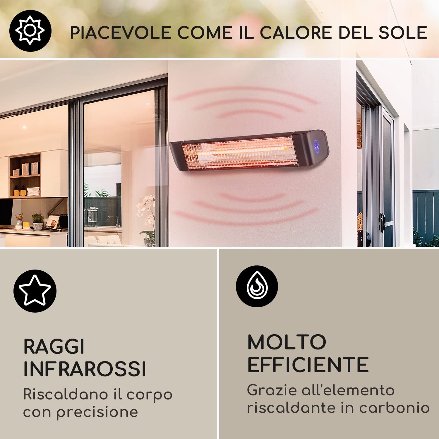 KLARSTEIN Smartwave - Lampada Infrarossi Riscaldante, Lampada Riscaldante a Raggi Infrarossi, IR ComfortHeat, Fibra di Carbonio, 2400 W, Termostato, Controllo con App e Wi-Fi per 7 Dispositivi, Nero