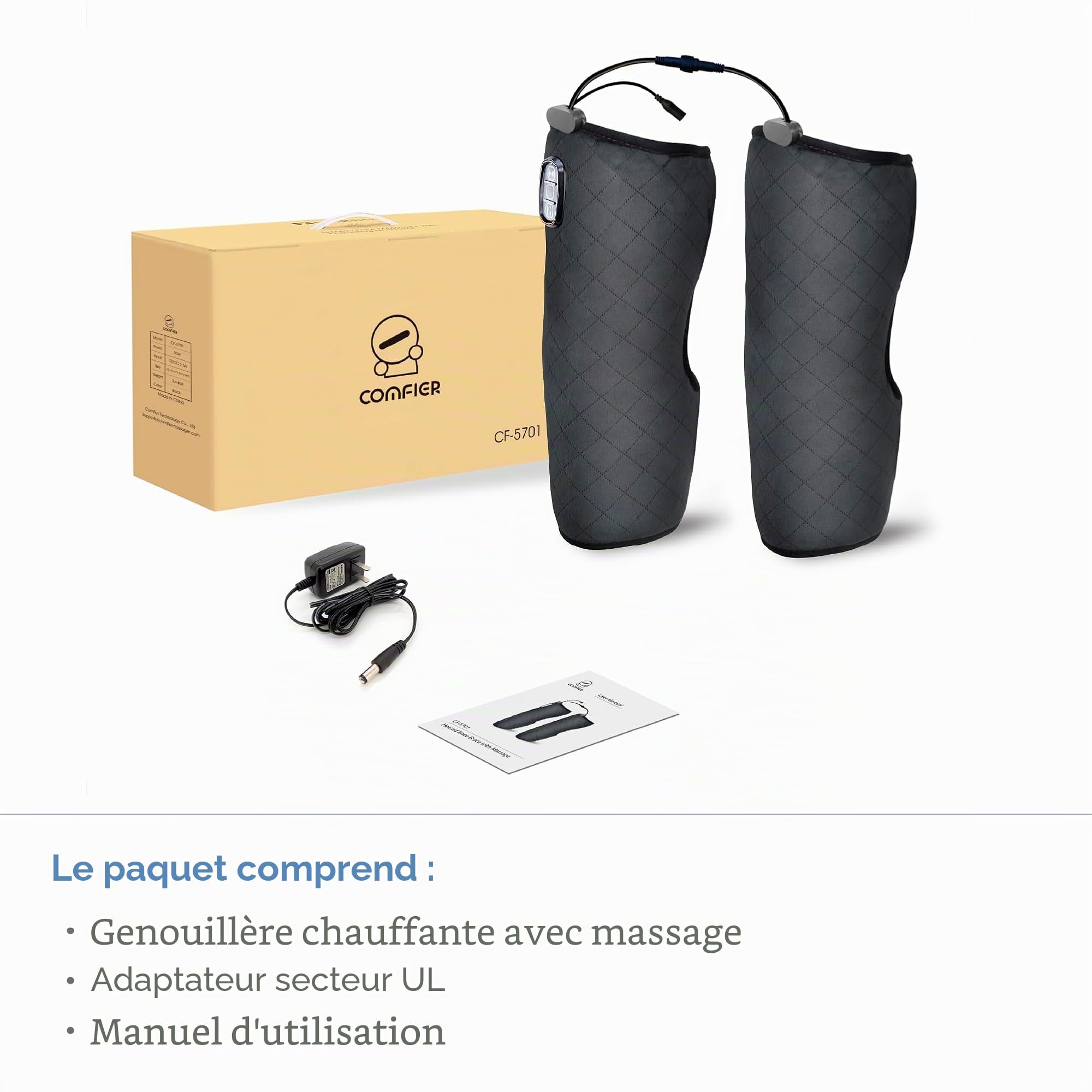 COMFIER Masseur de genou avec vibration thermique, Taille réglable Masseur de genou pour les crampes dues aux blessures du genou Soulagement des douleurs articulaires,Masseur de jambe,Cadeaux idéaux