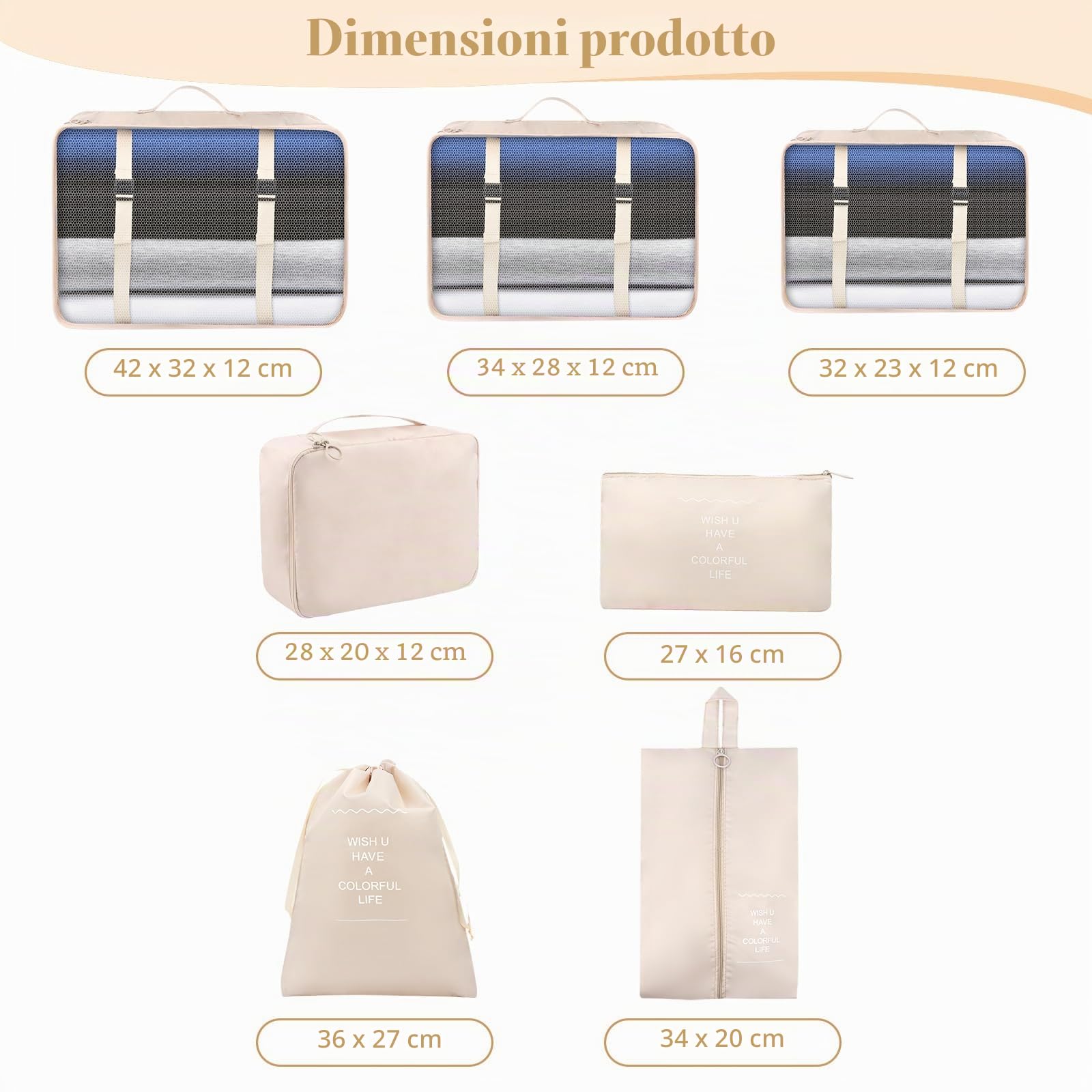 Organizer Valigie, 7 Pezzi Sistema di Cubo di Viaggio, Separatori Buste Viaggio Travel Organizer, rganizzatore per Organizer Valigie Set, Organizzatori Sacchi Valigia di Stoccaggio Set