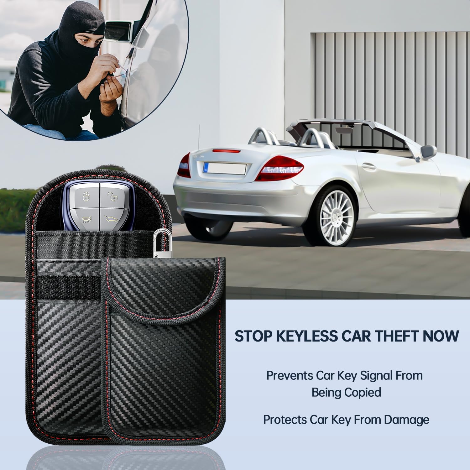 caslord Faraday Pouch for Car Keys, Pack of 2 Anti-Theft RFID Key Fob Protection Bag with 4 Pack Key Rings for Car Security, M, Red and Blue - 4