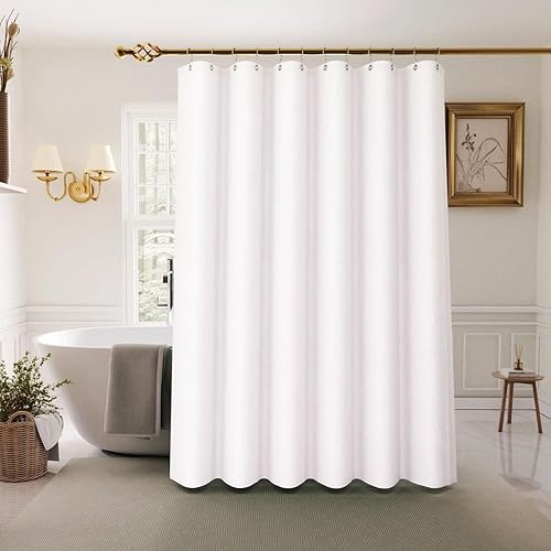 Inhousolu - Juego de cortina de ducha bohemia con forro de tela, lino sintético texturizado, 14 ganchos de metal, dobladillo pesado de lujo, cortina