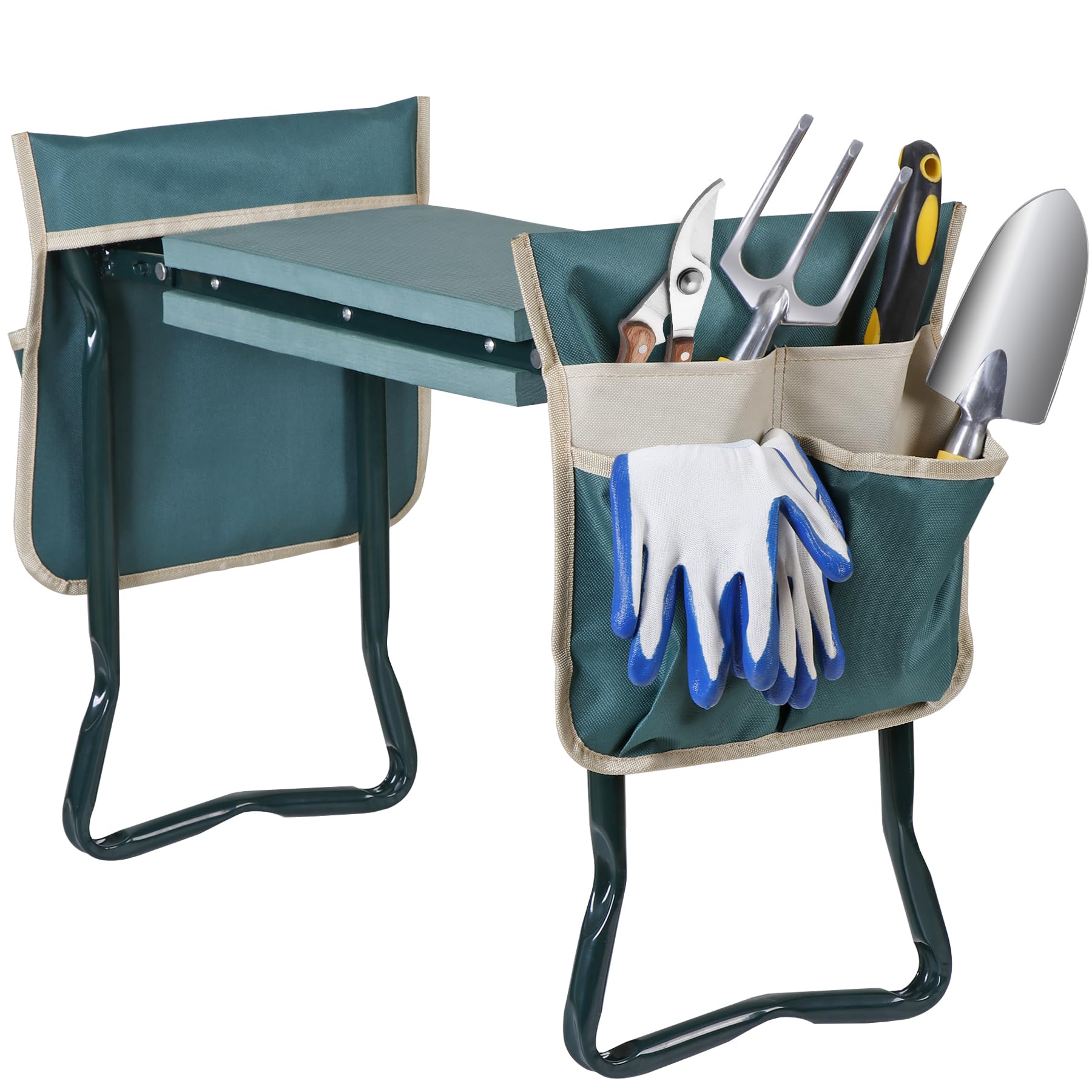 LEMY 2 in 1 Garden Kneeler and Seat - Wide 25 in Portable Heavy Duty Folding Garden Stool for Women Men Seniors, w/EVA Foam Kneeling Pad, 2 Removable