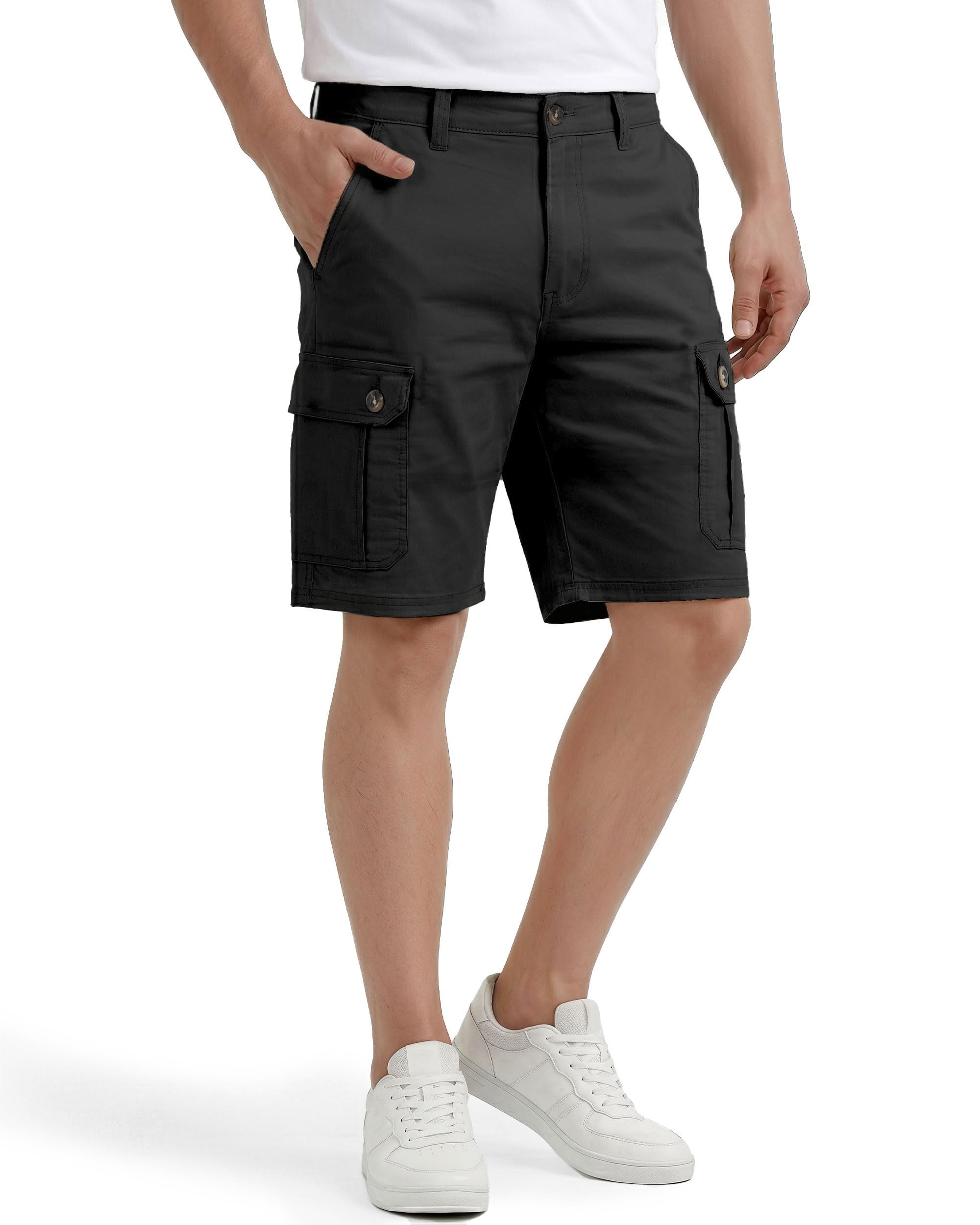 ny threads mens cargo shorts relaxed fit cotton casual work outdoor hiking shorts with multiple pockets, 36, black