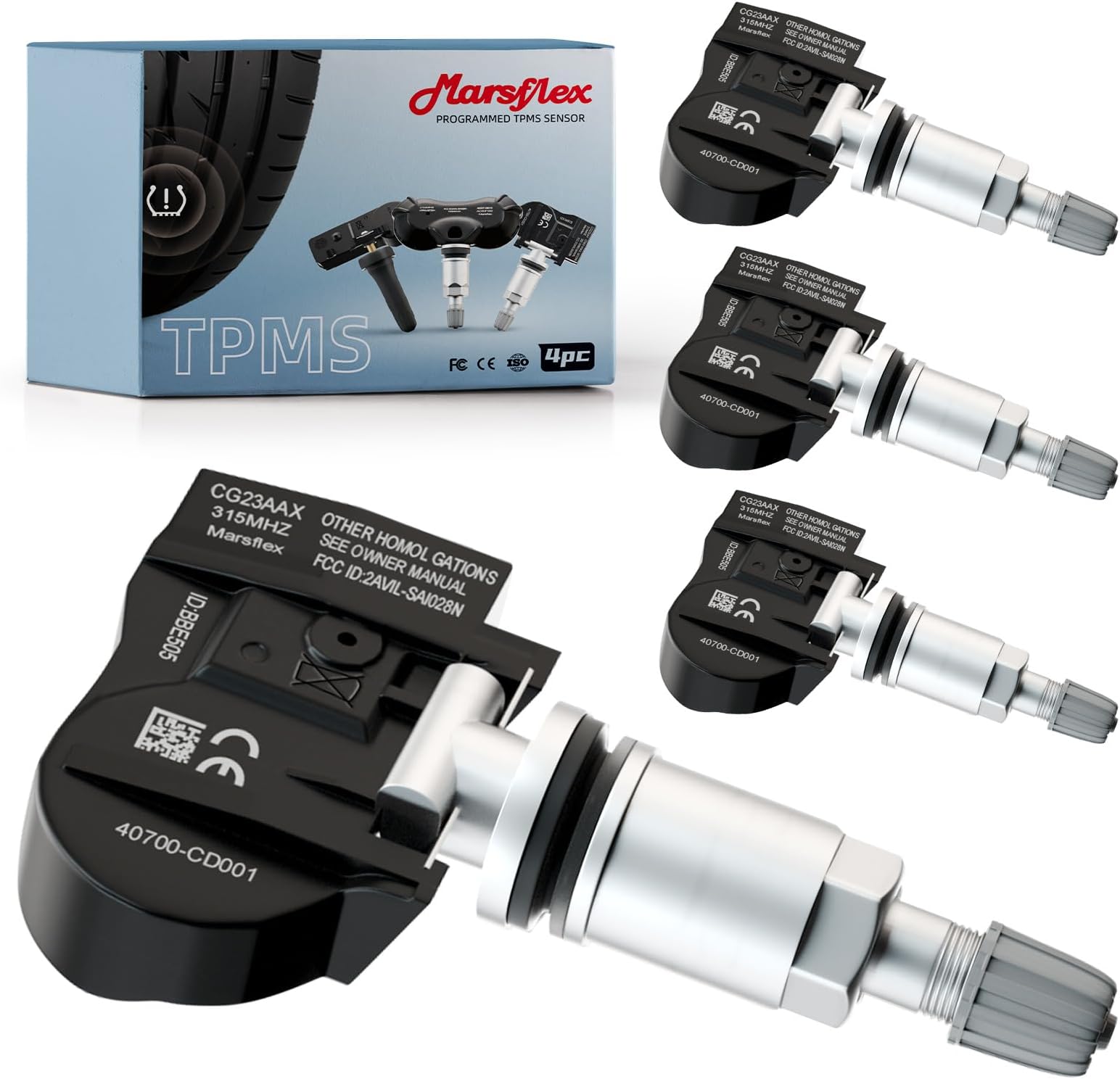 Marsflex TPMS Sensor Compatible for Nissan Infiniti Programmed Tire Pressure Monitoring System Replaces# 40700-1AA0B, 40700-3AN0A, 40700-3AN0B, 40700-3AN0D, 40700-JA00C, 40700-JA01B, 40700-JA02B, 4PCS