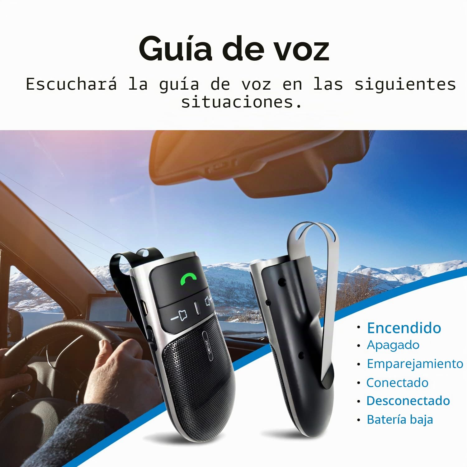 Manos Libres Coche 5.0,Soporte Siri y Asistente,Encendido Automático,Indicaciones de Voz,Música,Manos Libres Coche Bluetooth Conexión de 2 Teléfonos Simultáneamente con Clip de Visera-BC920SA