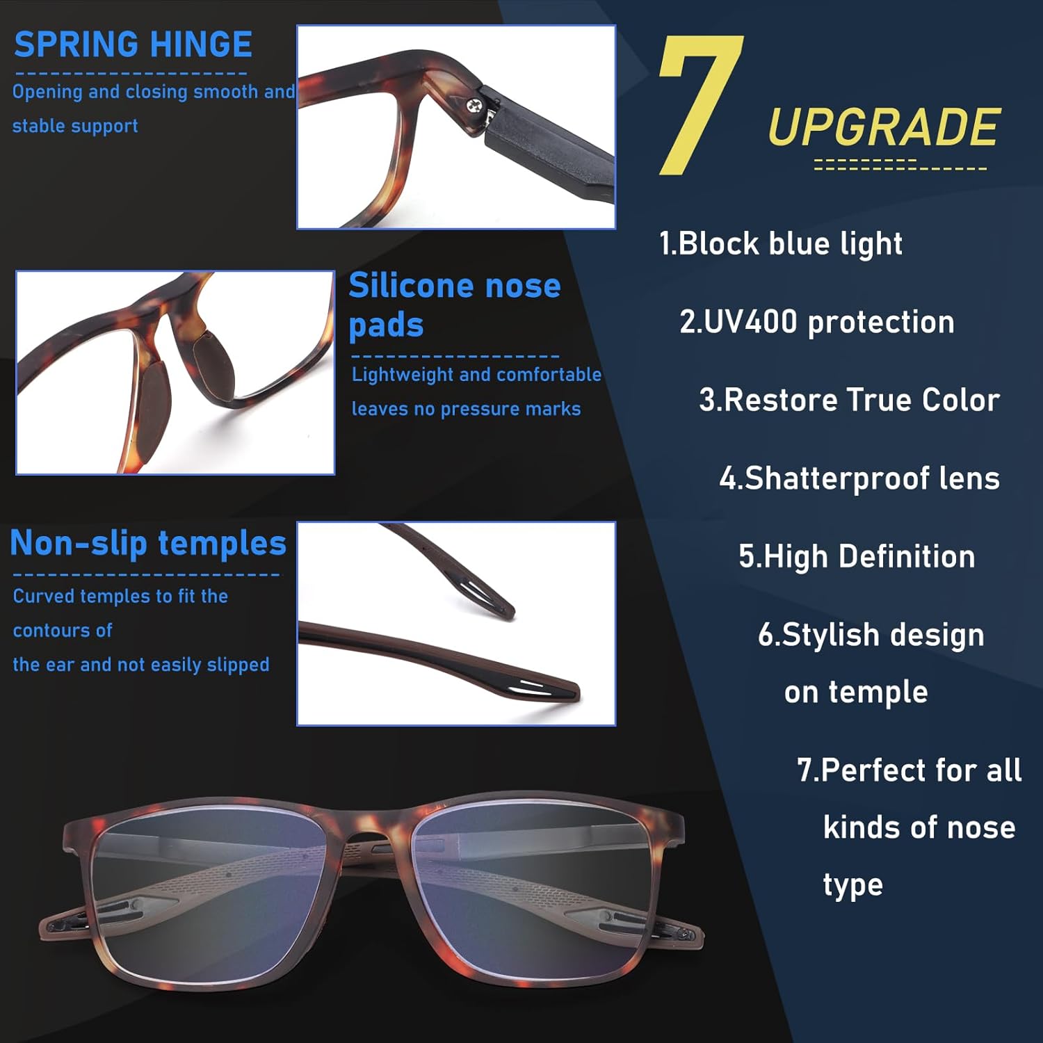 6 Pack Reading Glasses for Men Sports Style Blue Light Blocking Readers with Spring Hinge Women Eyeglasses - Image 5