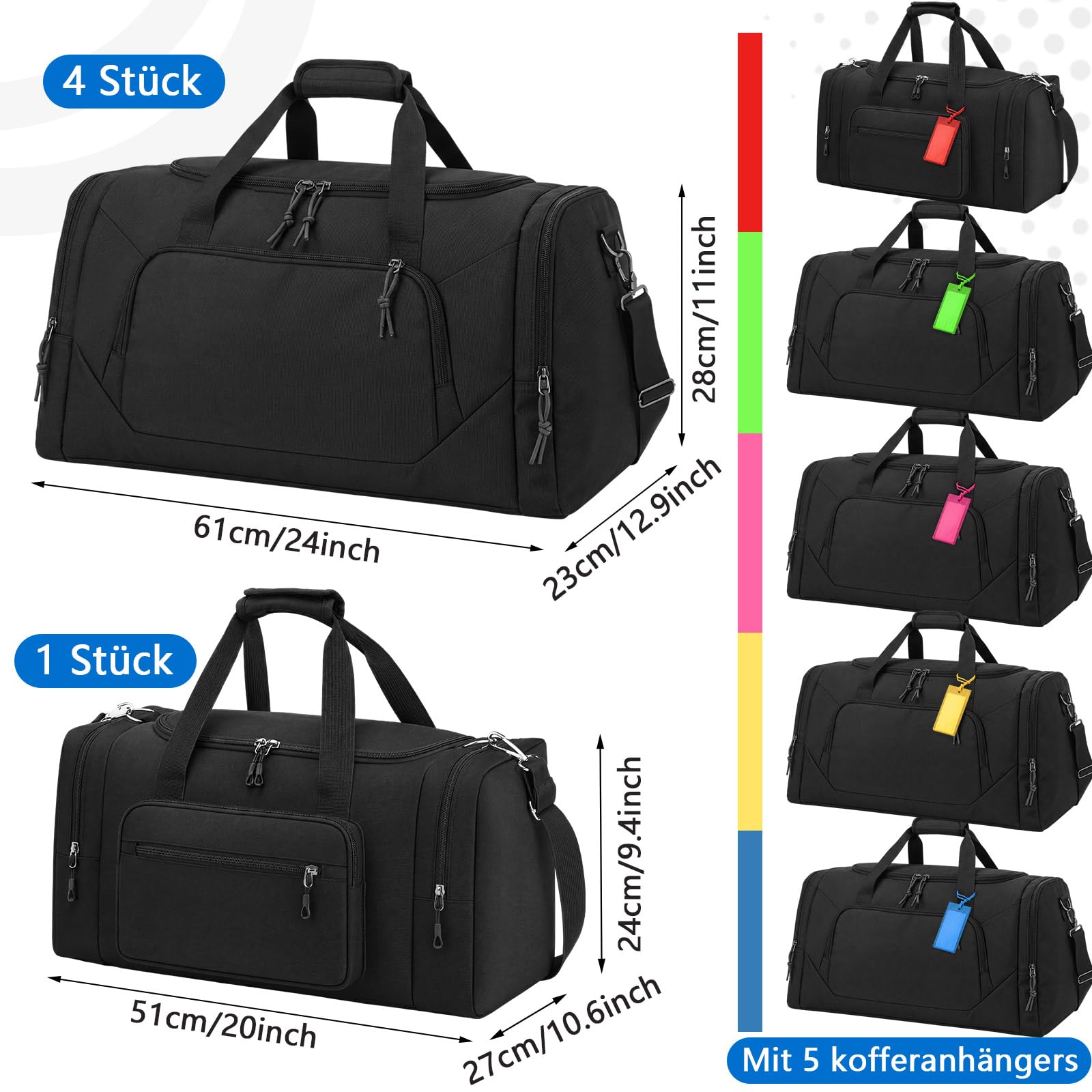 Weewooday 5er Dachbox Tasche Set 4 Dachgepäckträger Tasche 61 cm 55L und 1 Dachgepäck 51 cm 35L Duffel Bag mit Schuhfach Schwarze Reisetasche mit 5 Gepäckanhänger für Auto Dachbox Urlaub Camping Umzug