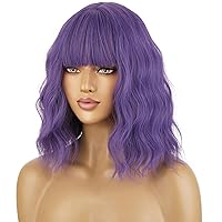 Vista 35 de Peluca BERON sintética con flequillo, para mujer y niña, 35,5 cm de largo, de pelo corto ondulado, elegante