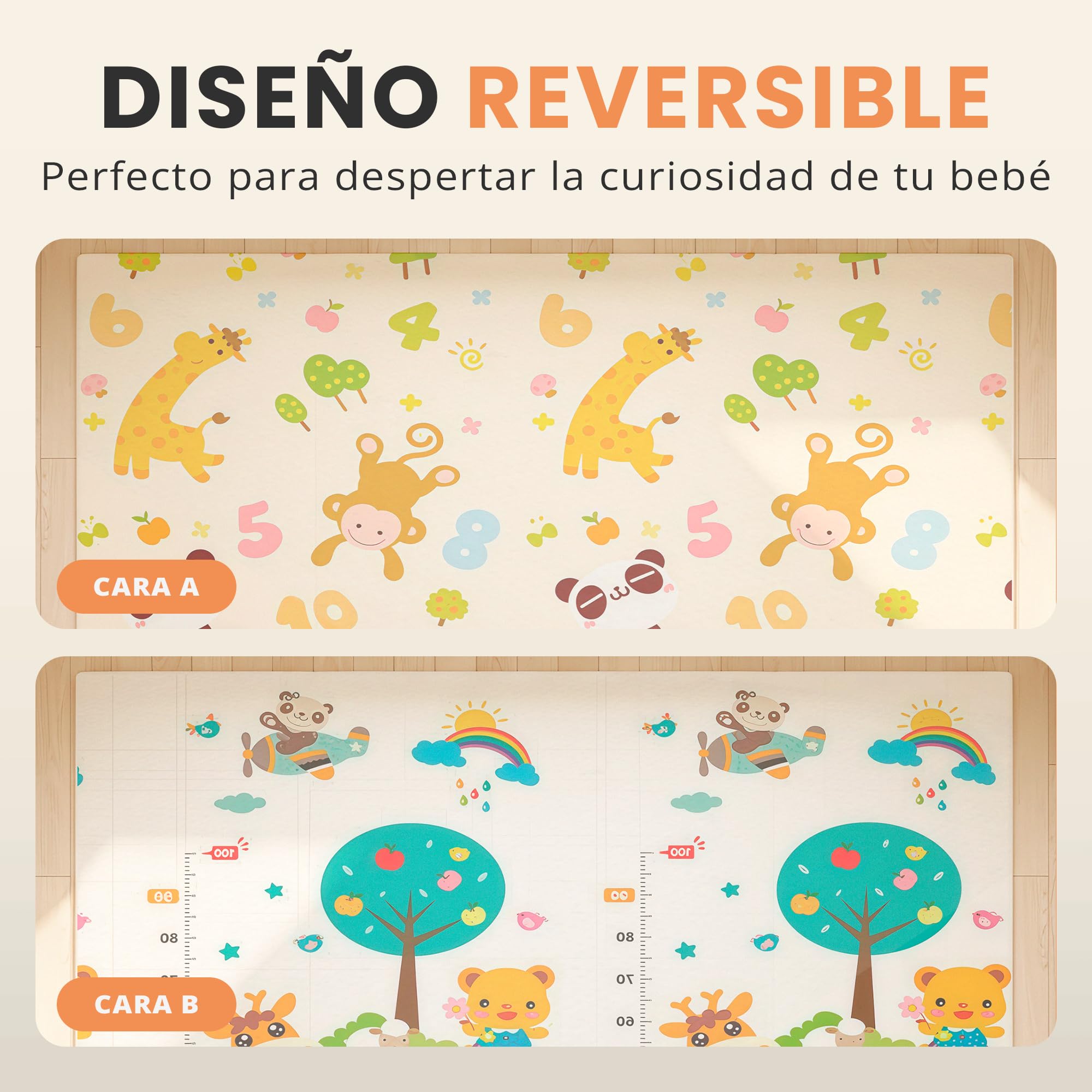 JUPPLIES Alfombra Bebe Acolchada Plegable 200x180cm y 1cm Grosor - Tapete de Actividades para Bebe Plegable - Alfombra Infantil para Juegos Reversible y Antideslizante — view 7