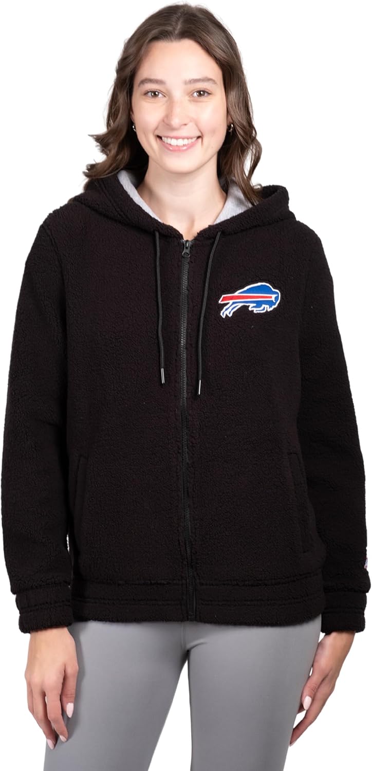 Ultra Game Women's NFL Official Super Soft Sherpa Full Zip Hoodie Sweatshirt Jacket