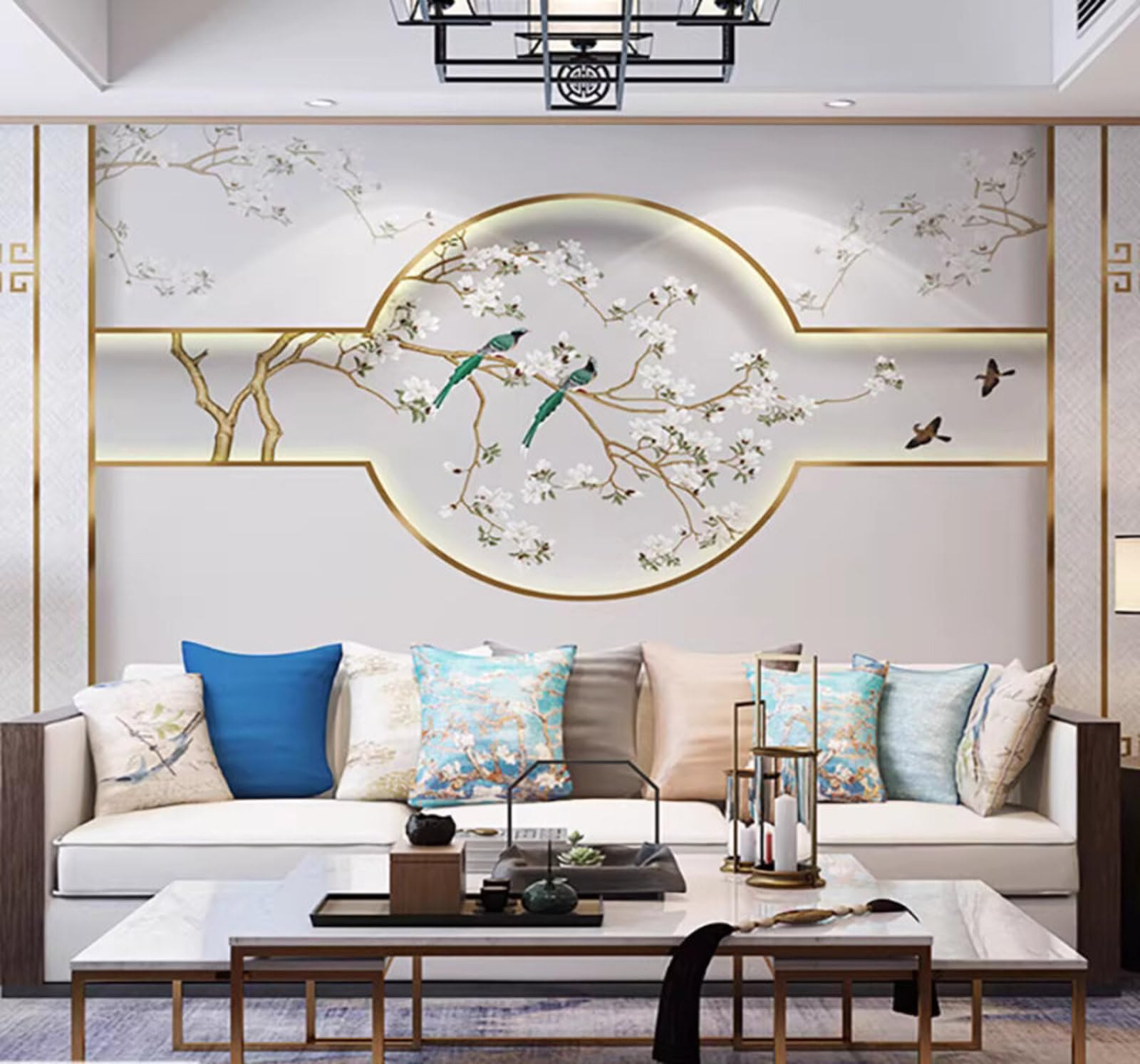 Minimalist Luxury Floral and Bird Geometric Personalised 3D Wallpaper Easy Install Feature Office Living Room Sofa Bedroom TV Background Wall Decoration-300cm×210cm