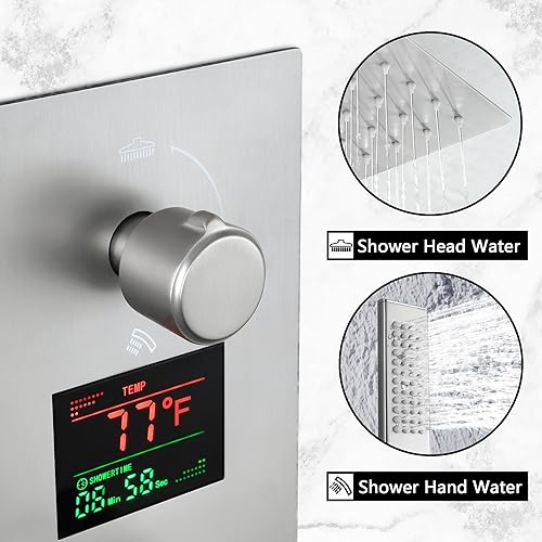 Miniatura 6 de SKOWLL Sistema de ducha de techo con cabezal de ducha digital, juego de grifo de ducha de 12 pulgadas con válvula de pantalla LCD de 2 funciones,