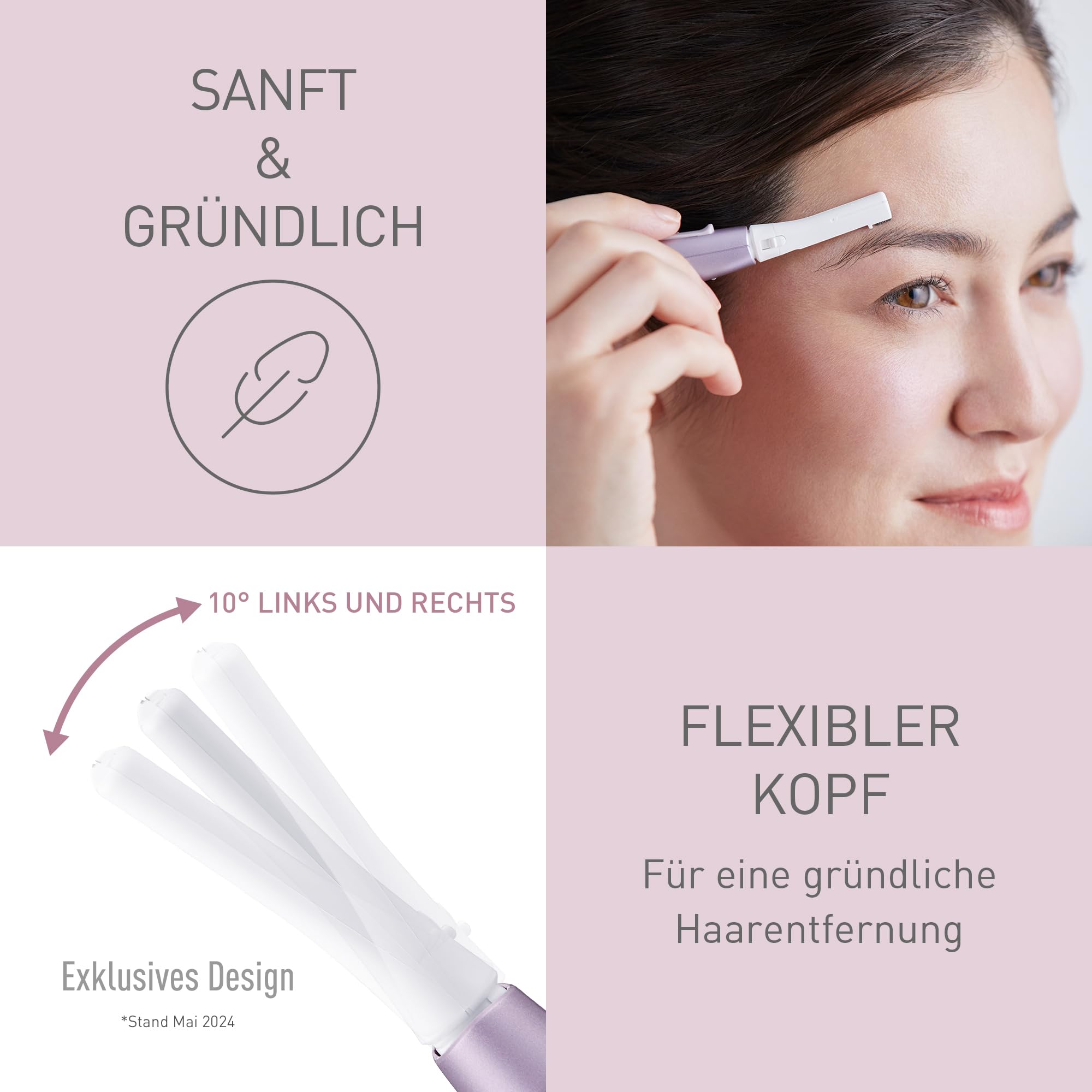 Panasonic ES-WF71-V503 Augenbrauen- und Gesichtshaartrimmer für Frauen, Augenbrauenformer, flexibler Kopf, hypoallergener Edelstahl, batteriebetrieben (AAA), Helllila