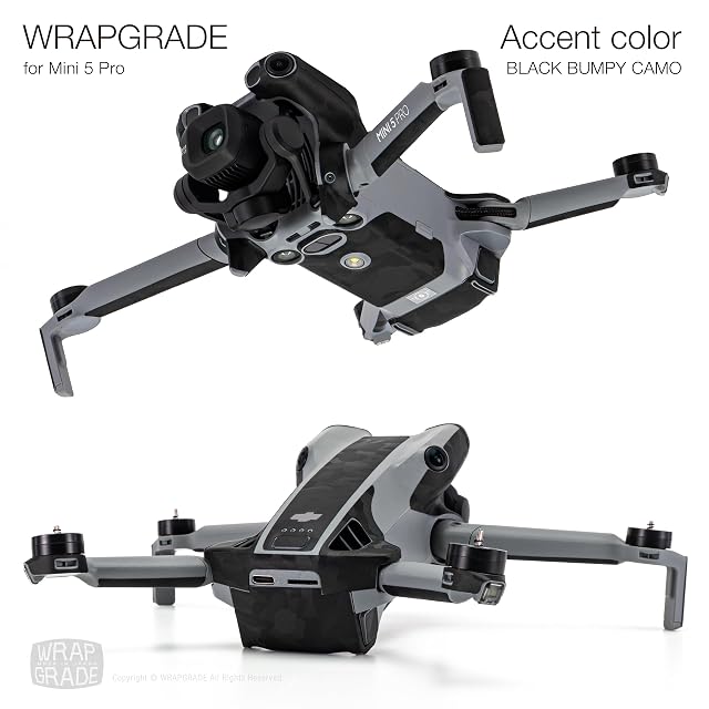 Foto 4 de 5 de WRAPGRADE Adhesivo Compatible con dji Mini 5 Pro Accent Color (Black Bumpy Camo)