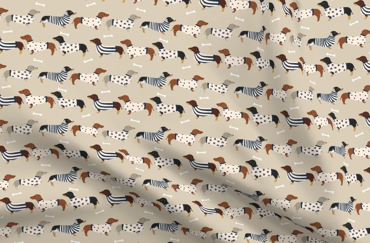 Spoonflower Fabric - Dachshund Dogs Tan Sweater Dachshunds Whimsical Cute Weiner Beige Printed on Minky Fabric by The Yard - Sewing Baby Blankets Quilt Backing Plush
