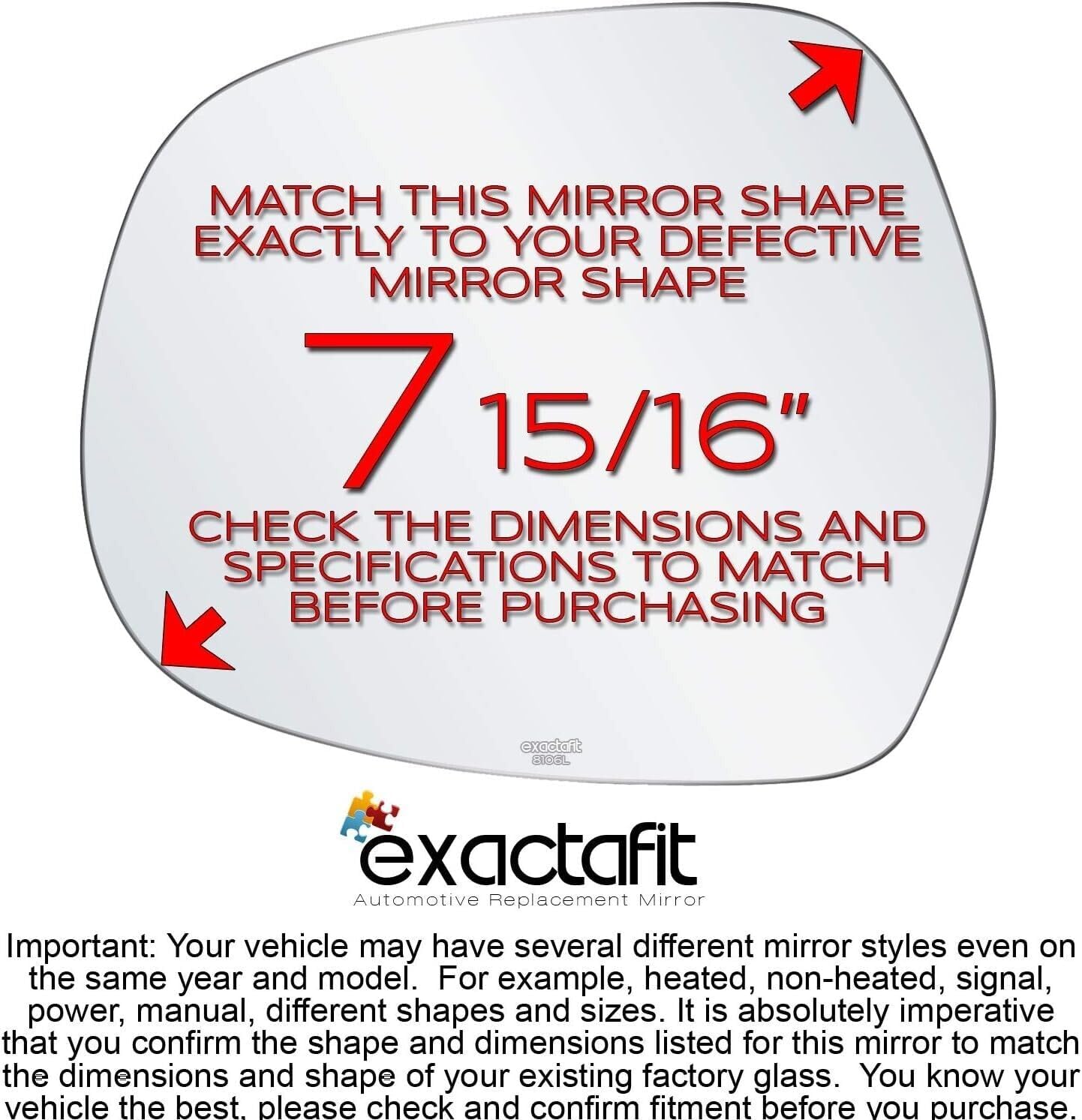 exactafit 8106L Driver Side Mirror Glass Replacement Repair Compatible With 2003-2009 Toyota 4Runner, Lexus GX470