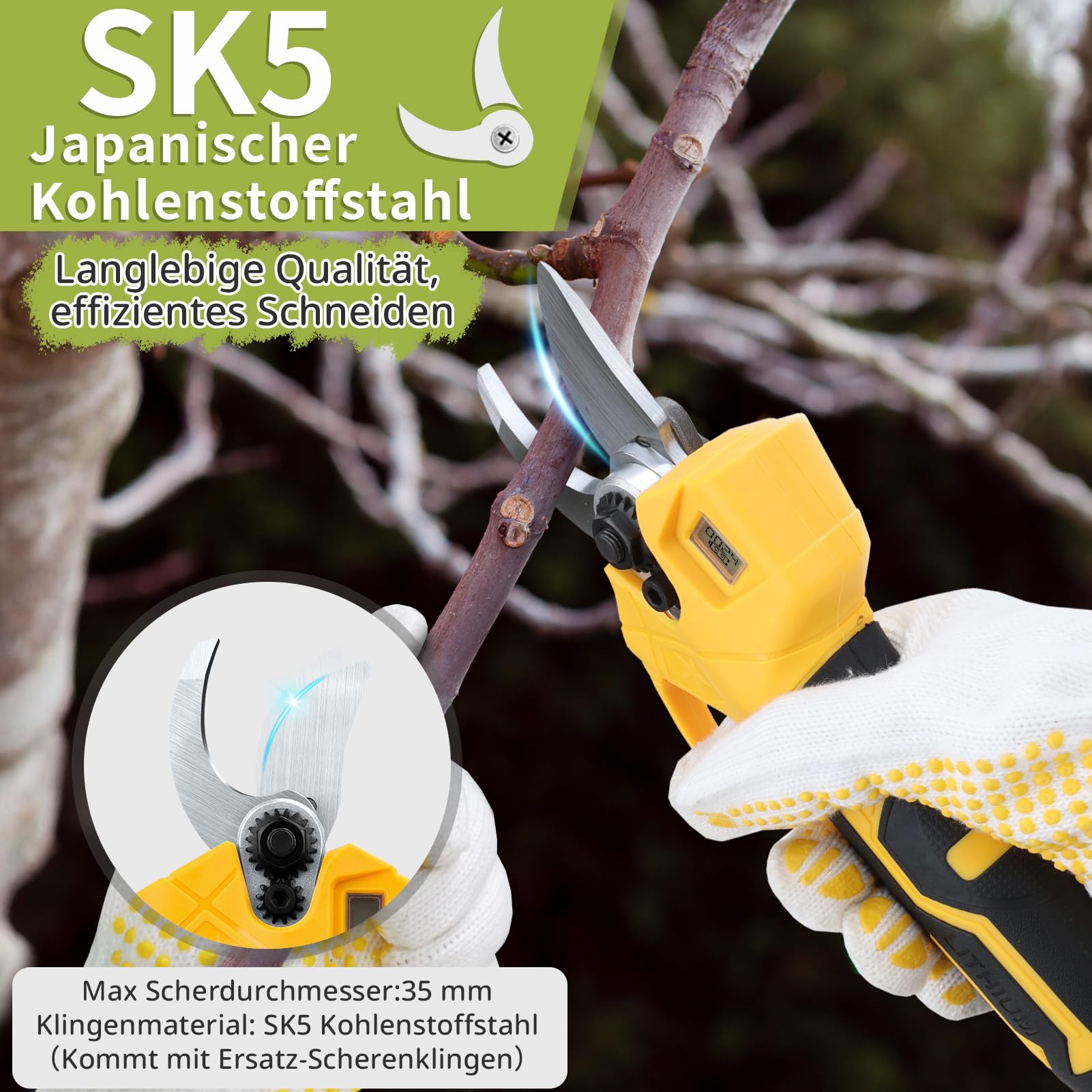 Akku Gartenschere für Makita, Elektrische Gartenschere Professionelle 21V Bürstenlosen Motor Akku Astschere, Drahtlose 35mm Mit LED-Batterieanzeige (Ohne Akku)