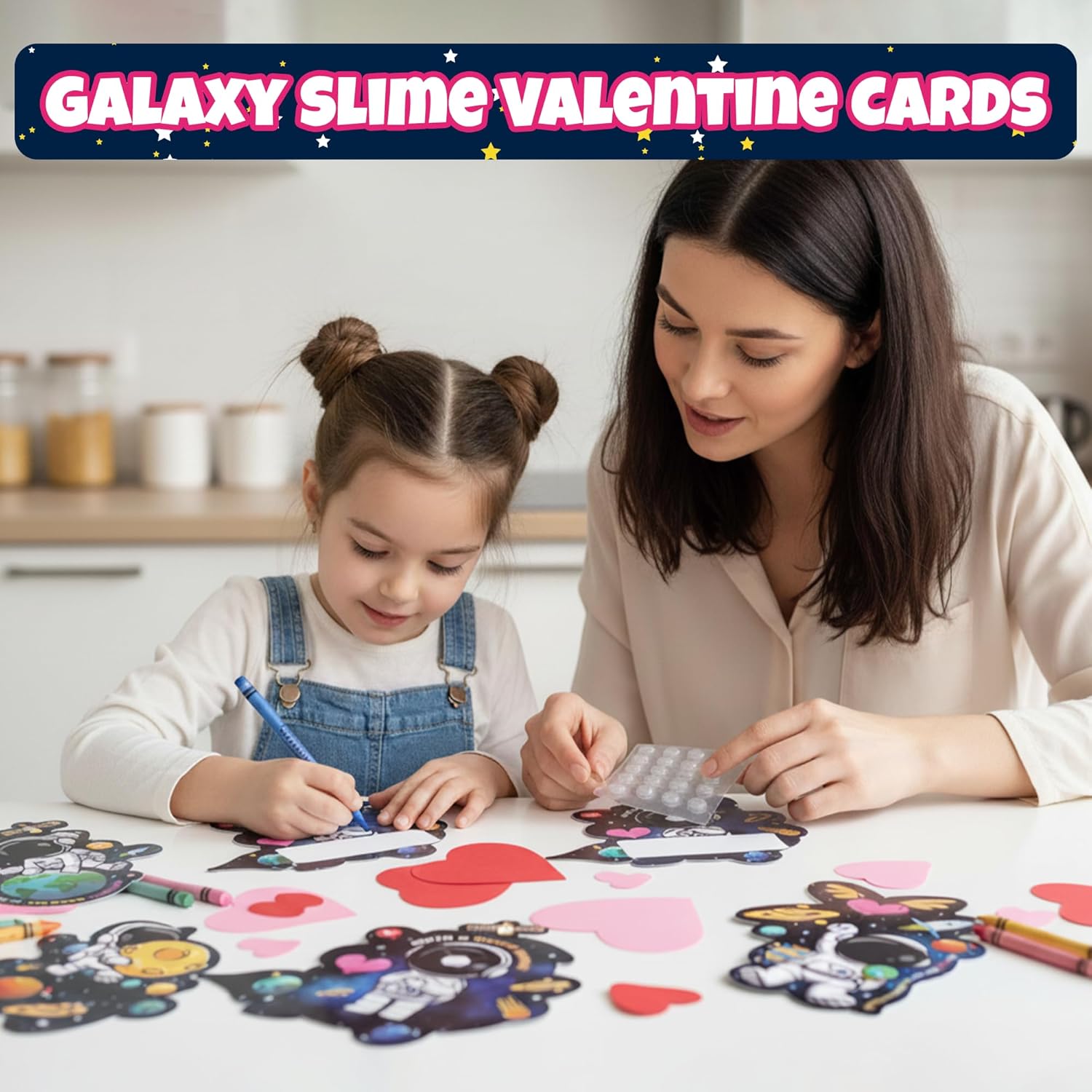 4E's Novelty Valentines Cards with Slimes for Kids (28 Pack) - Galaxy Slime Valentine, Astronaut Cards, Valentines Day Cards with Slimes Classroom Exchange, Slime Valentine Card Party Favors