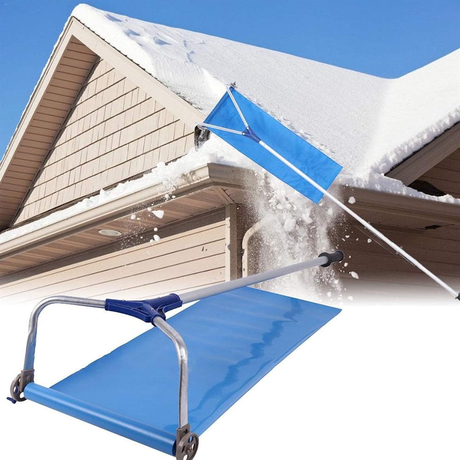 JOCHEN Pala de Nieve retráctil para techos Exteriores de 20 pies, Palo de Aluminio, Herramientas para Quitar Nieve, Herramienta para Quitar Nieve en Invierno, Pala de jardín Plegable