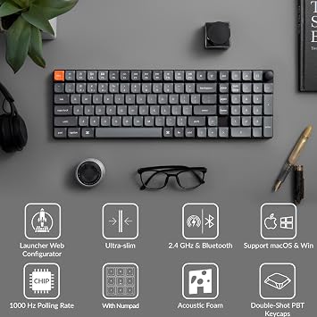 Keychron K17 Max 96% Layout QMK/Launcher Ultra-Slim Wireless/Type-C Wired Mechanical Keyboard with White LED Backlit, Low-Profile Gateron Mechanical Brown Switch Compatible with Mac Windows Linux