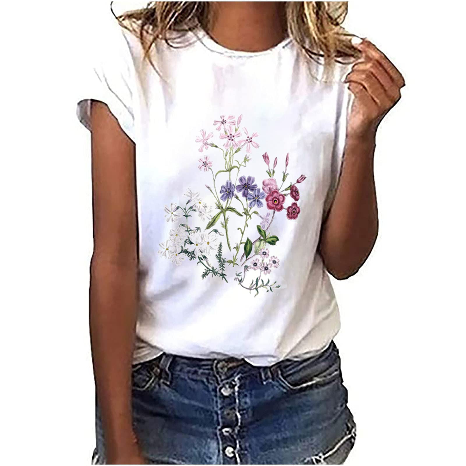 Camiseta de Manga Corta Mujer 2024 Moda Casual Estampado Amor Suelto Cuello Redondo Tumblr Tops T-Shirt Deporte Fiesta Camisa Original Algodon Cómodo Verano Basic tee