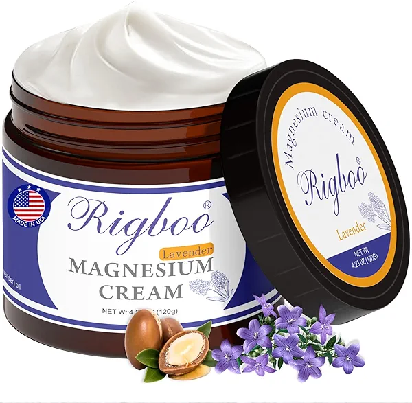 RIGBOO Magnesium Lotion, Magnesium Cream for Sleep, Muscle Relief and Relaxation Non-Greasy, Fast Absorbing Body Lotion with Coconut Oil Moisturizing Supplement, Safe for Kids (Lavender)