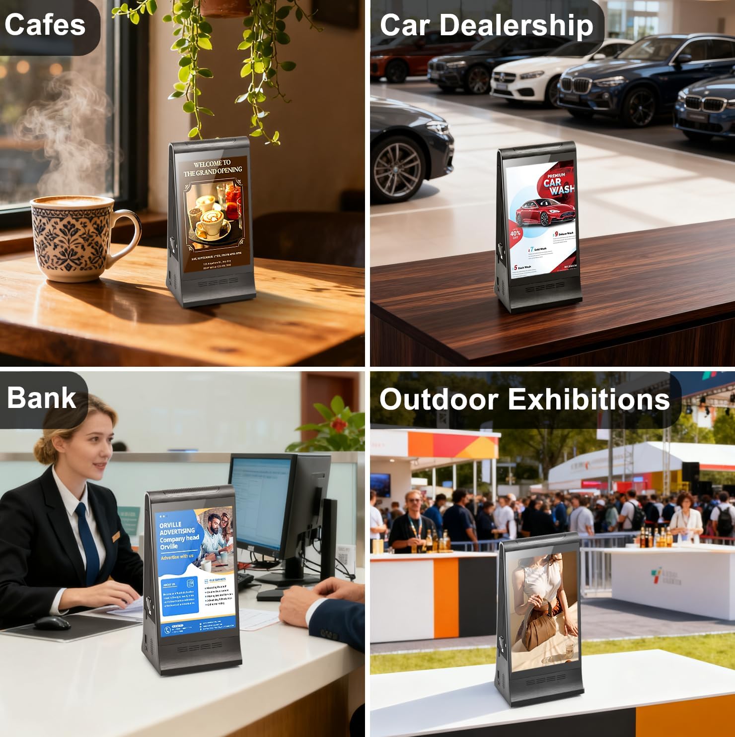 Digital Signage Display for Tabletop ,Interactive Digital Signage with Double 8 inch LCD Touch Screen and WIFI Connected,Rechargeable 23200mAh Battery,Portable Advertising Kiosk for Restaurants,Bar, Hotel ,Cafe (Black)