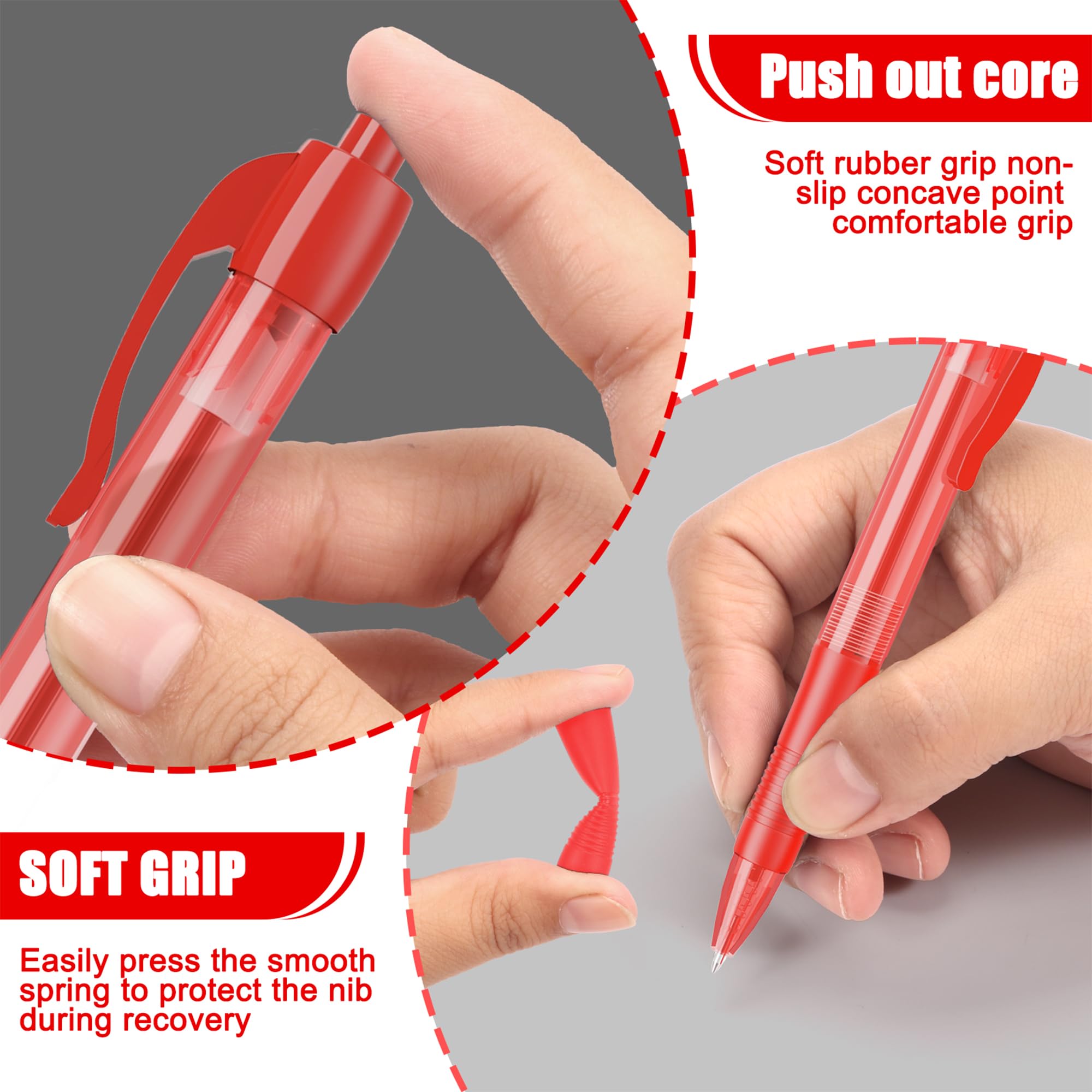 deegtran Pens Bulk 100 Pack No Bleed Red Ink Click Pens with Soft Grip Wholesale Retractable Ballpoint Pens — view 4