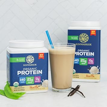 Organic Plant-Based Protein Powder for Performance 21g Protein | BCAAs Pea Fava Mung & Chia Blend | Recovery Energy Keto Friendly Smooth Great Taste with Prebiotic Fiber | Vanilla Flavored 28 Servings