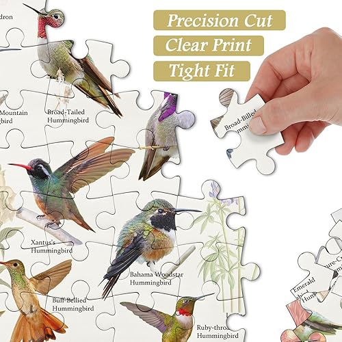 Miniatura 3 de Rompecabezas de colibríes para adultos de 1000 piezas en adelante, rompecabezas vintage de pájaros coleccionan flores de colibrí, rompecabezas