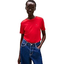 Tommy Hilfiger Donna T-Shirt Maniche Corte Slim Cody Scollo Rotondo, Rosso (Primary Red), XXL
