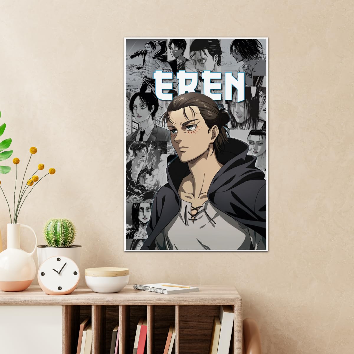 TenorArts Eren Yeager Poster Atack On Titan Anime Wall Poster with Thick 300 GSM Matt Finish Paper (18inches x 12inches)