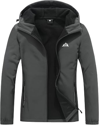 MOERDENG Womens Waterproof Softshell Jacket with Hood Fleece Lined Winter Jacket Insulated Windbreaker Hiking Jacket