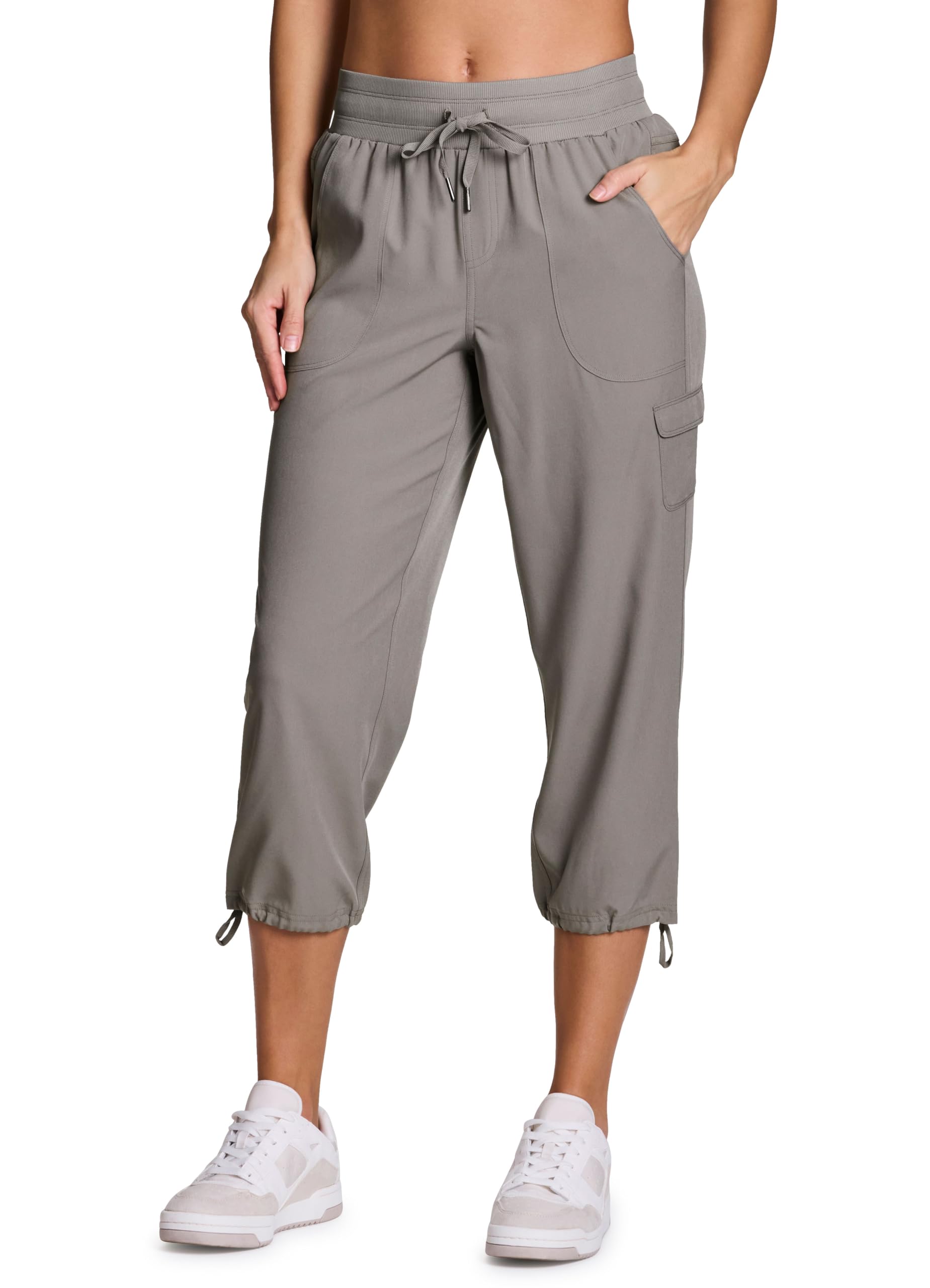 RBX Active Womens Cargo Capri Pant with Pockets Fashion Lightweight Woven with Drawstring